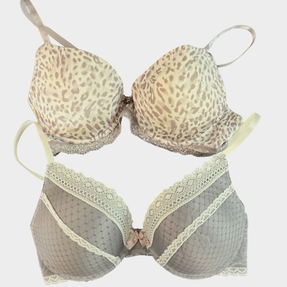 Marilyn Monroe Intimates 2 Pack Bras 38C Lace Leopard Purple Gray 4019-49
